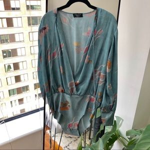 Zara Floral Wrap Tie Bodysuit